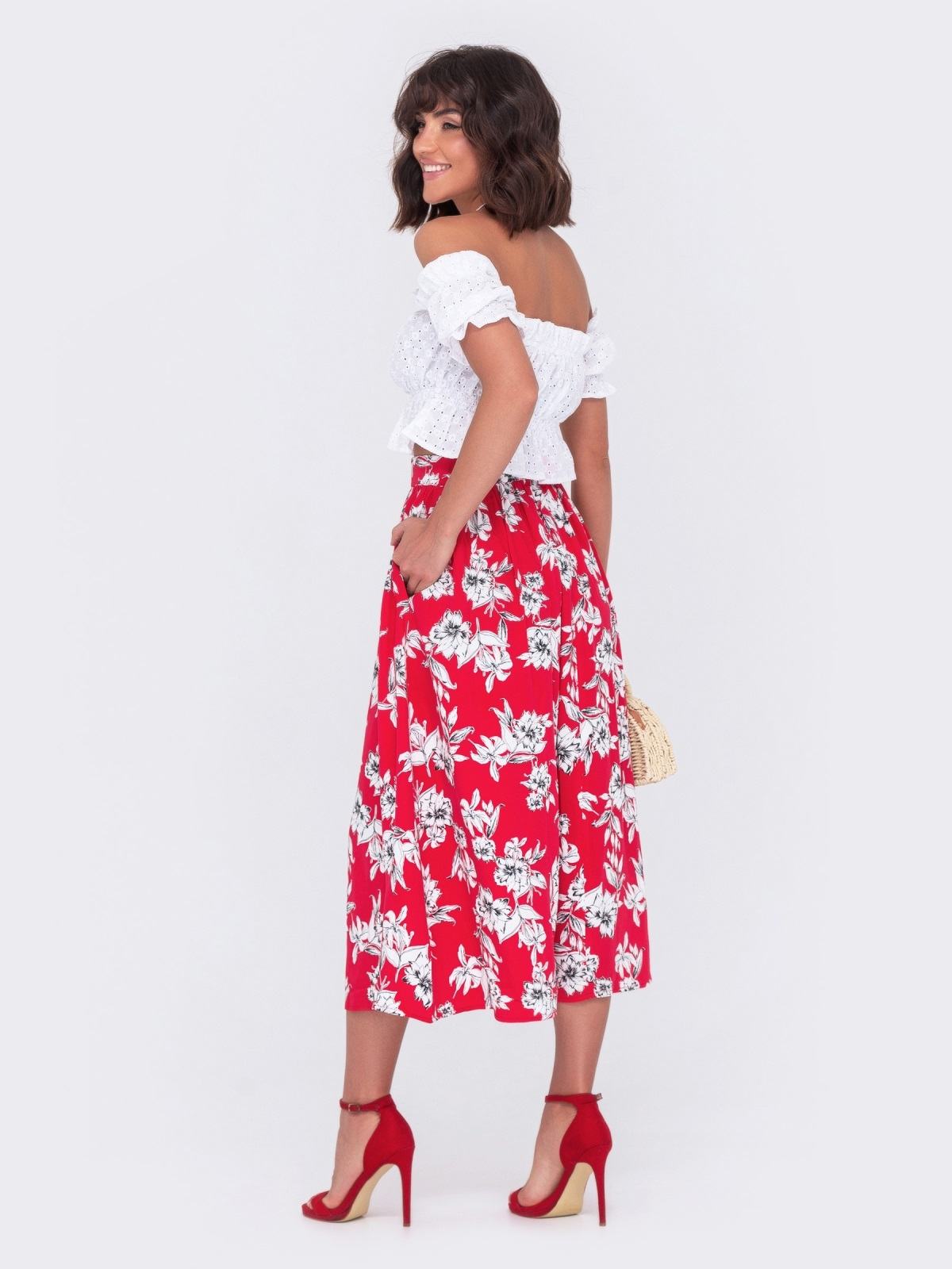Костюм топ та спідниця-кльош червоно-білий | 88830 Костюм топ та спідниця-кльош червоно-білий | 88830