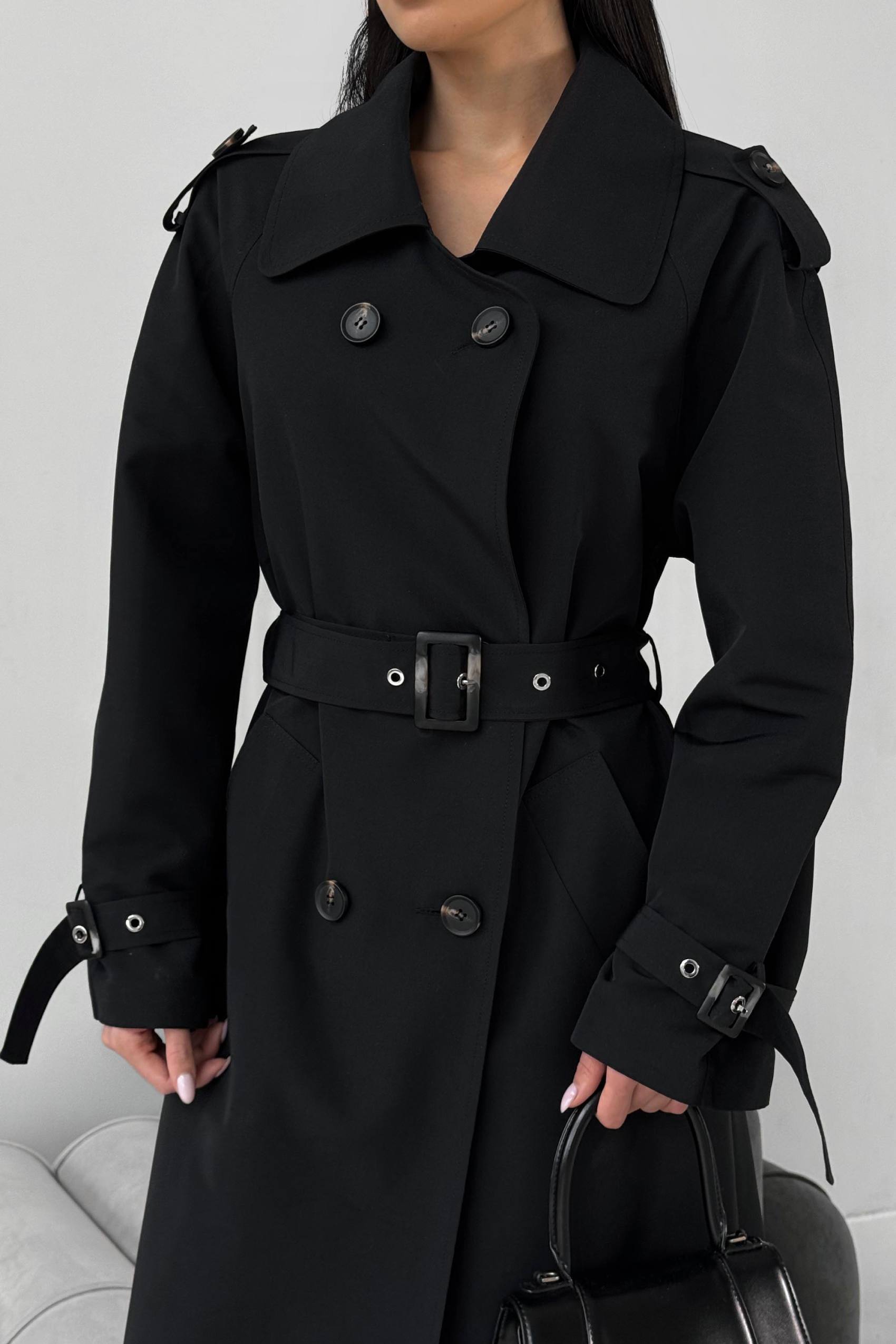 Довгий двобортний тренч чорний | 88503 Довгий двобортний тренч чорний | 88503