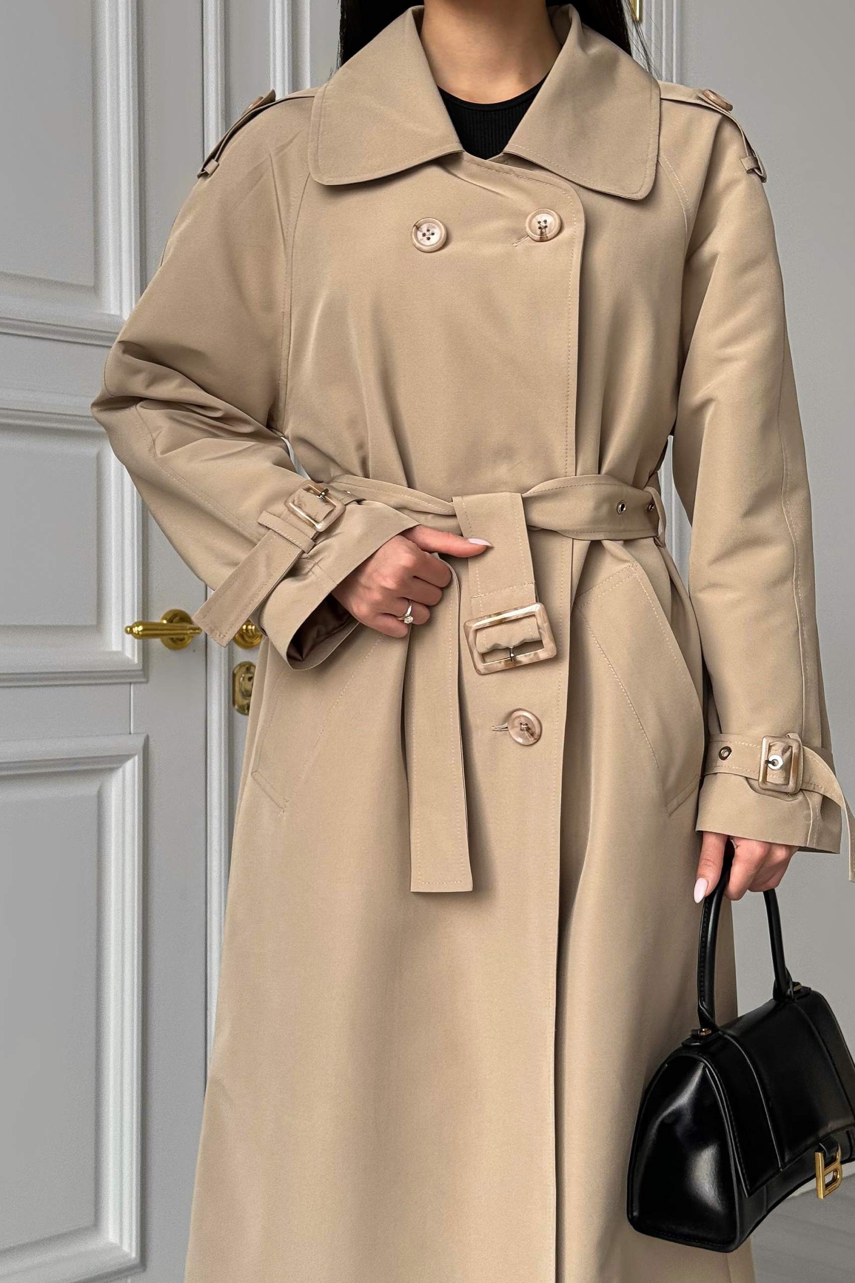 Довгий двобортний тренч бежевий | 88494 Довгий двобортний тренч бежевий | 88494