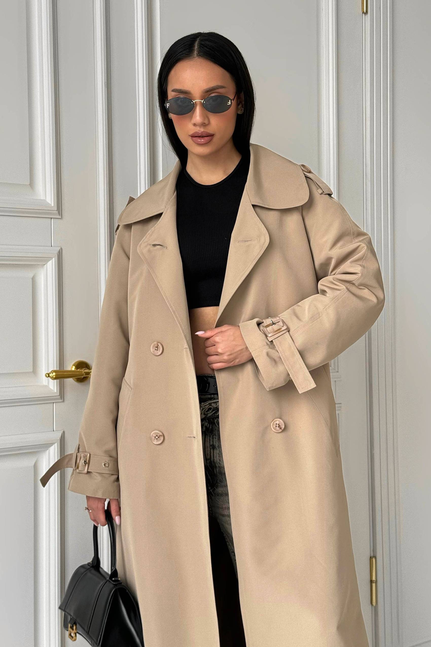 Довгий двобортний тренч бежевий | 88494 Довгий двобортний тренч бежевий | 88494