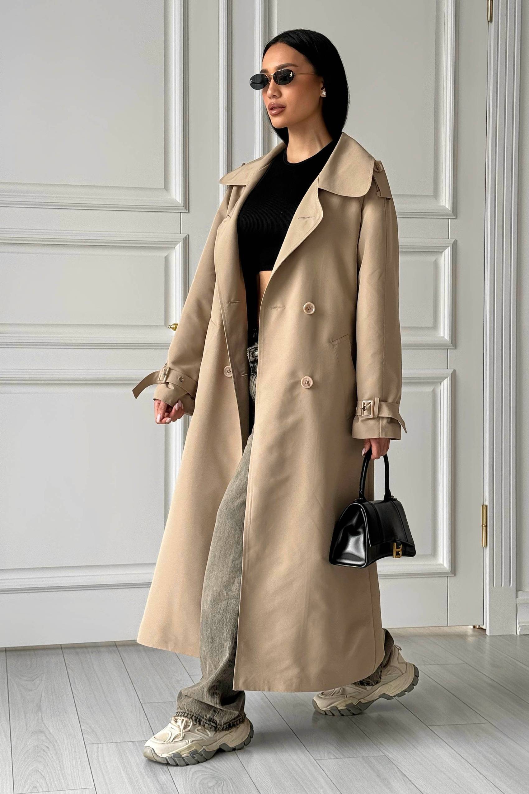 Довгий двобортний тренч бежевий | 88494 Довгий двобортний тренч бежевий | 88494