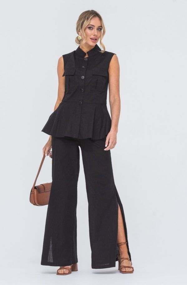 Літній лляний костюм-двійка чорний | 89127