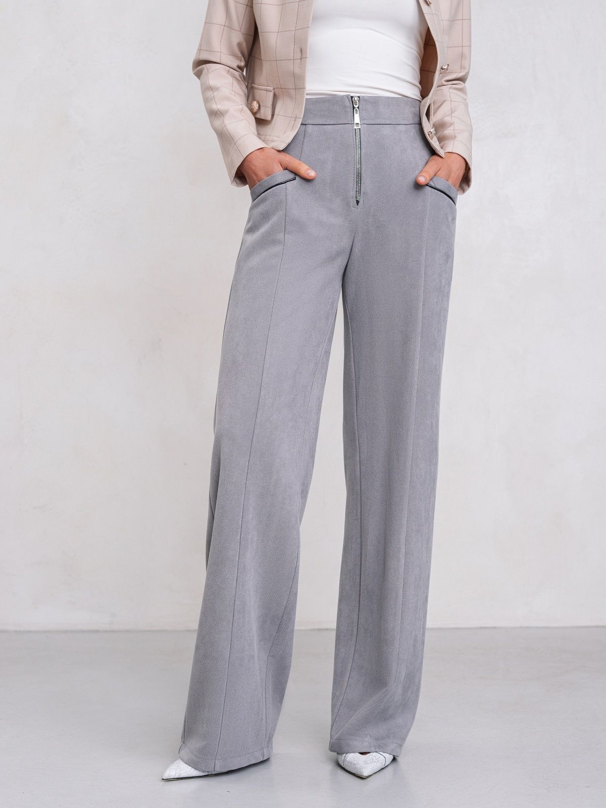 Прямі замшеві штани сірі в класичному стилі | 88995