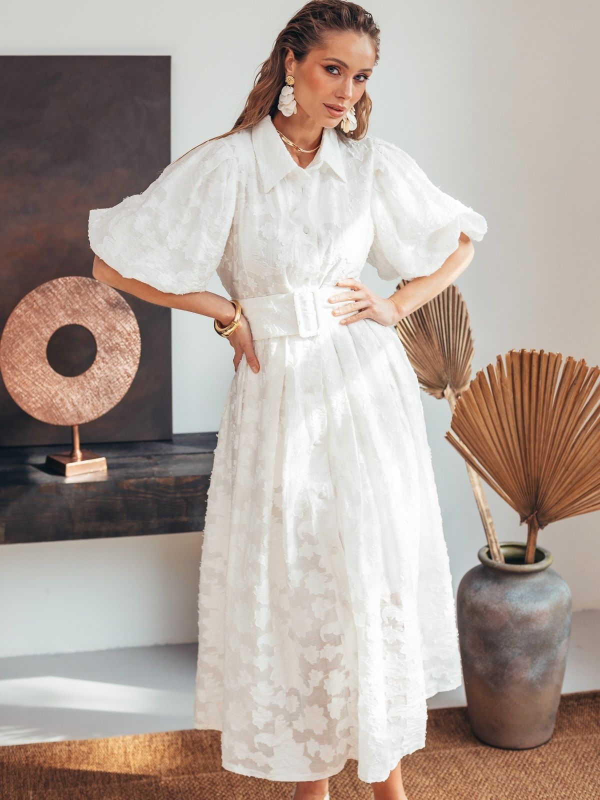 Святкова літня сукня біла з рукавами буф | 89272 Святкова літня сукня біла з рукавами буф | 89272