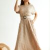 Літня сукня бежева з мусліну міді довжини | 89098