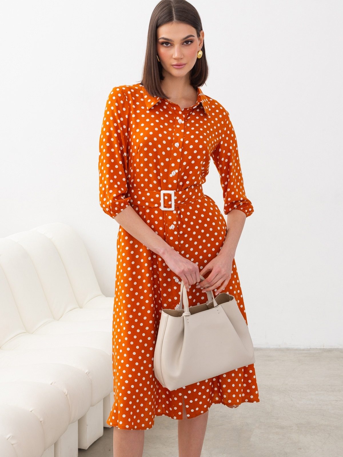Сукня-сорочка у великий горох теракотова | 89301 Сукня-сорочка у великий горох теракотова | 89301