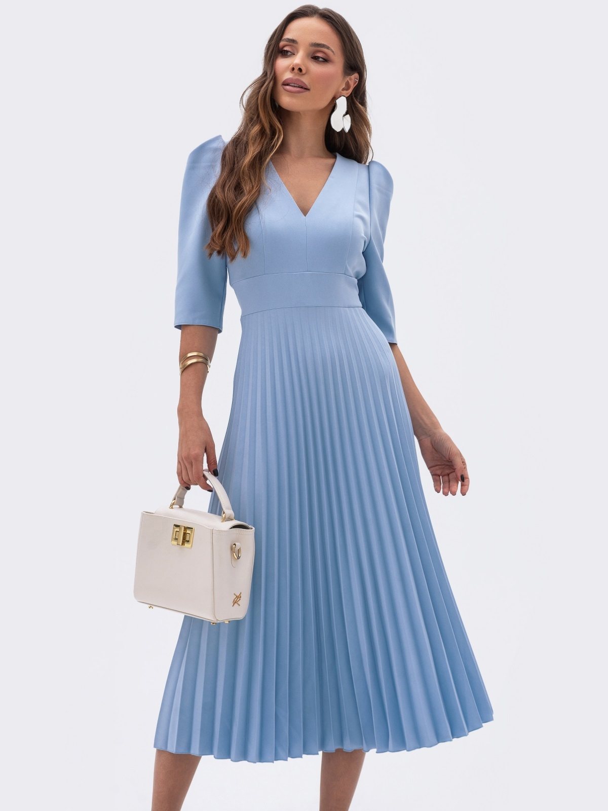 Сукня плісирована блакитна міді довжини | 89090 Сукня плісирована блакитна міді довжини | 89090
