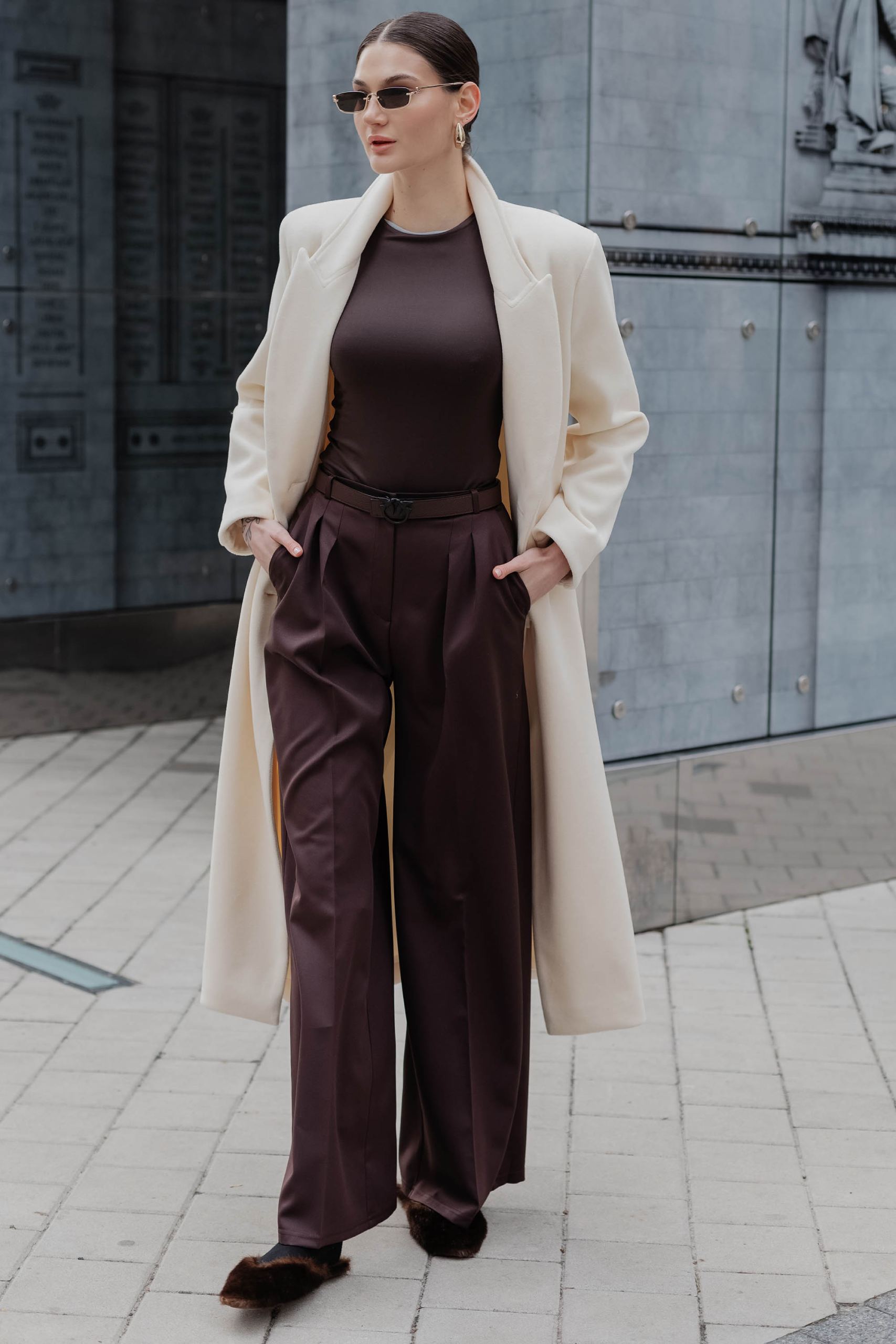 Стильні штани в стилі палаццо шоколадні | 89021