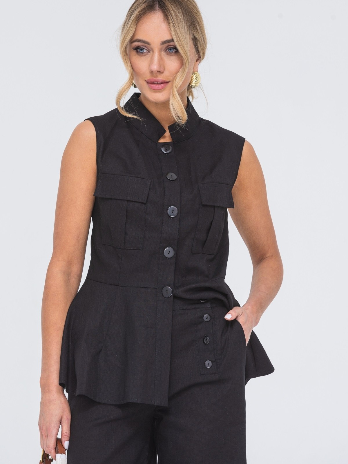 Літній лляний костюм-двійка чорний | 89127