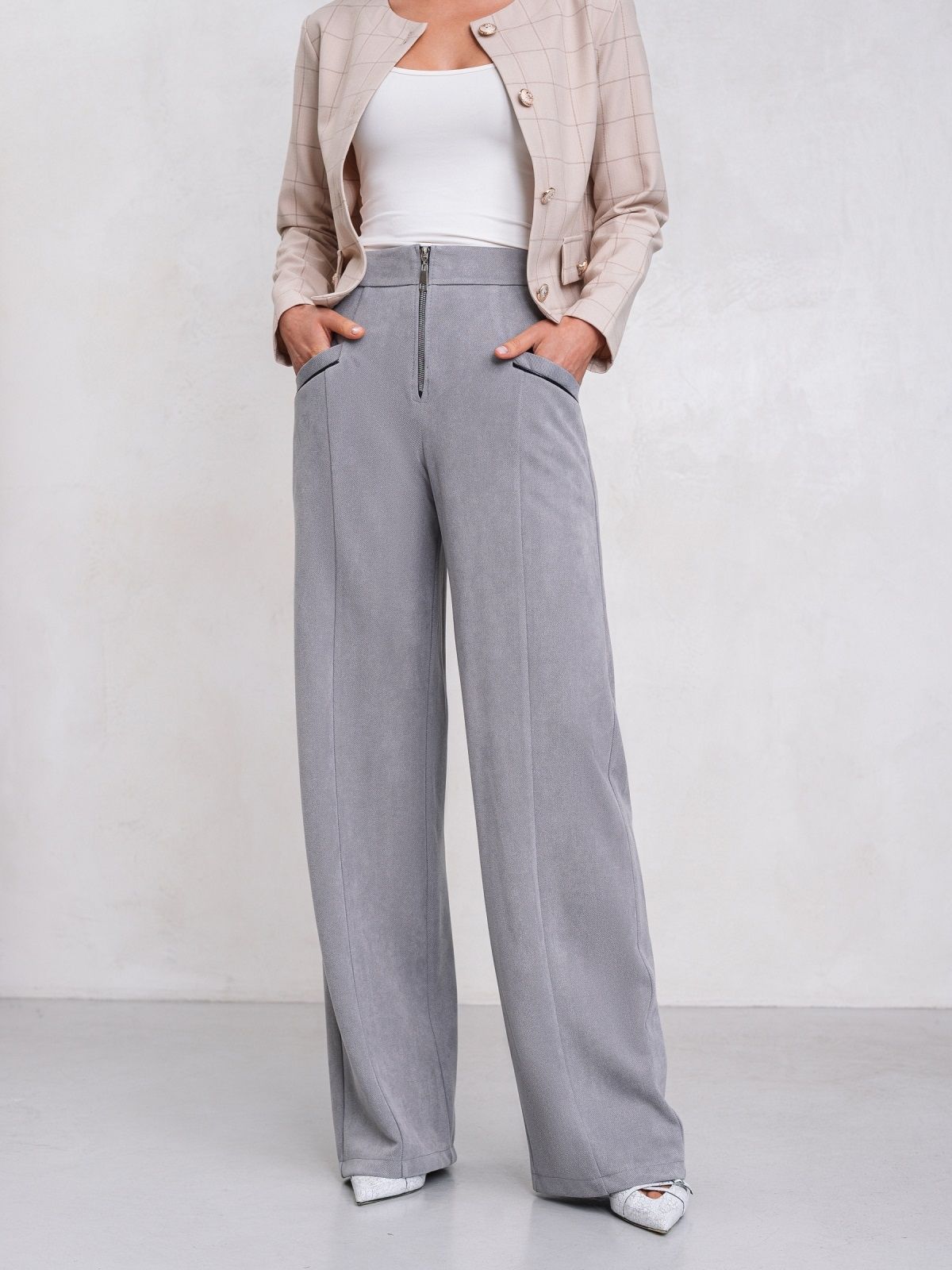 Прямі замшеві штани сірі в класичному стилі | 88995