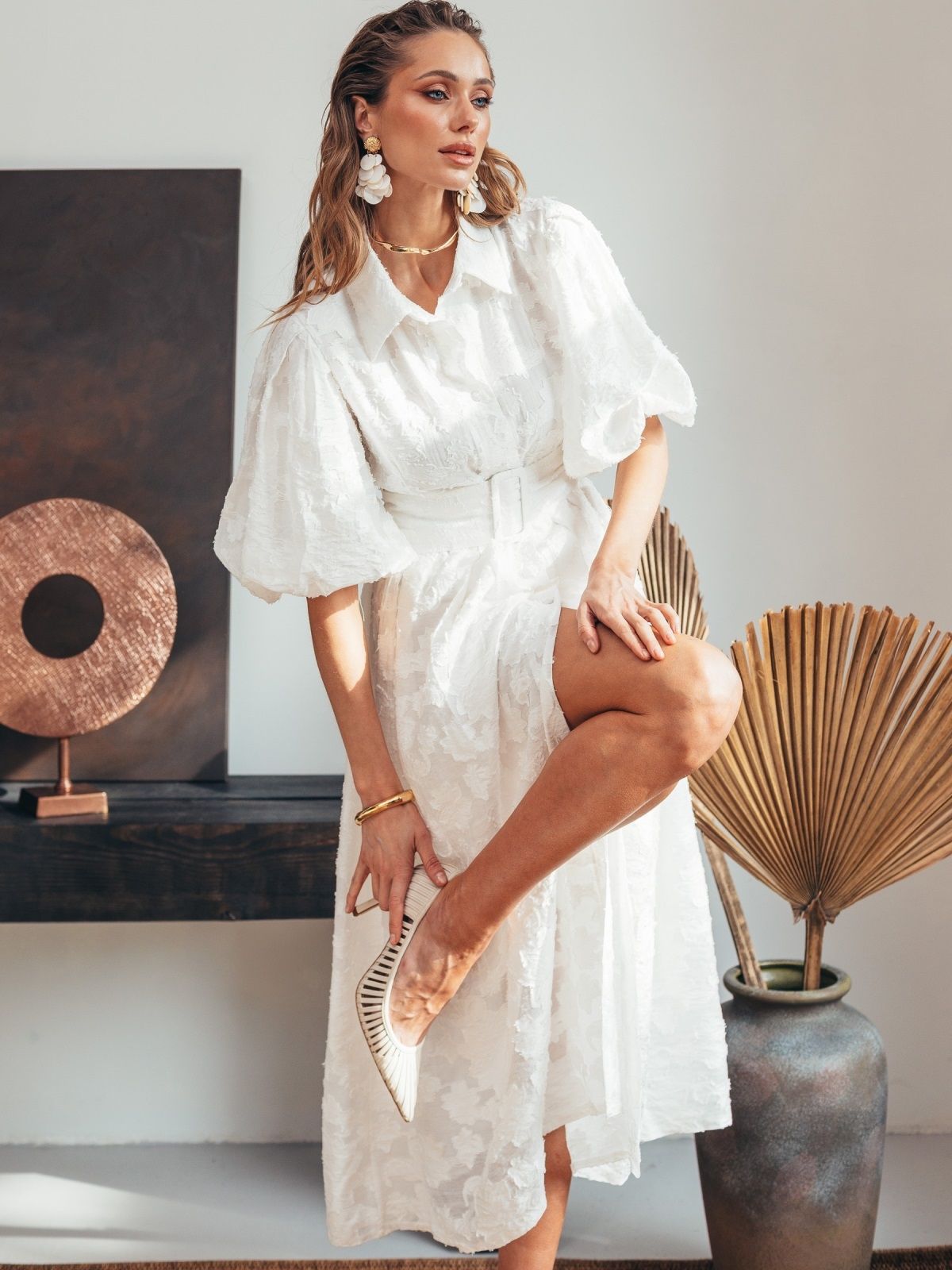 Святкова літня сукня біла з рукавами буф | 89272 Святкова літня сукня біла з рукавами буф | 89272