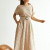 Літня сукня бежева з мусліну міді довжини | 89098