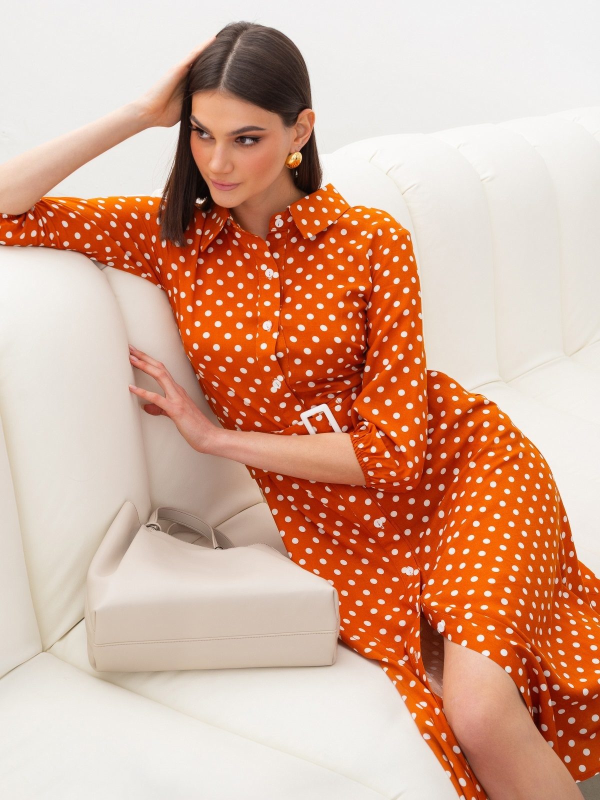 Сукня-сорочка у великий горох теракотова | 89301 Сукня-сорочка у великий горох теракотова | 89301