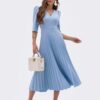 Сукня плісирована блакитна міді довжини | 89090 Сукня плісирована блакитна міді довжини | 89090