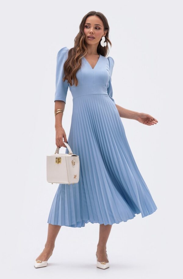 Сукня плісирована блакитна міді довжини | 89090