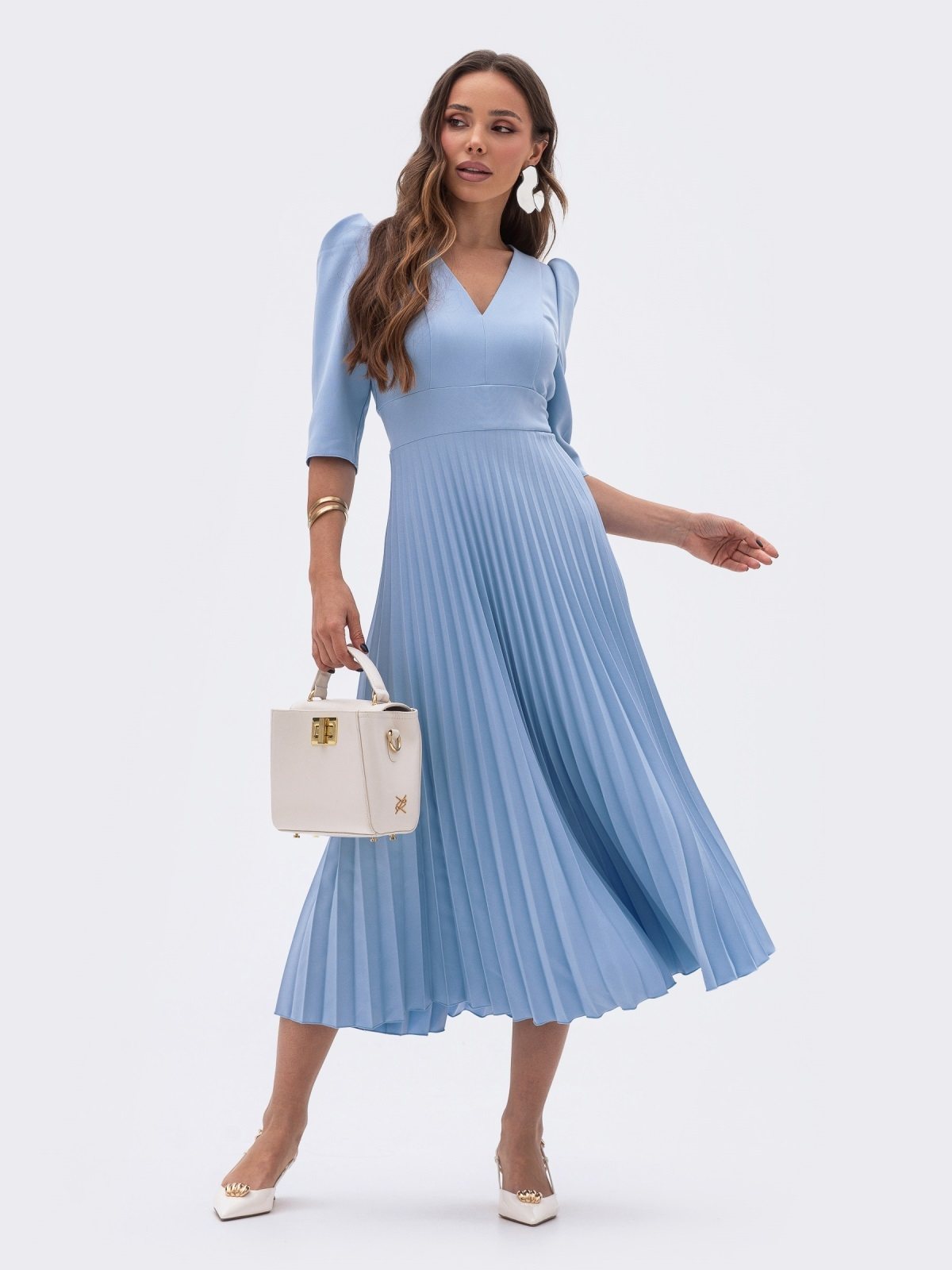 Сукня плісирована блакитна міді довжини | 89090 Сукня плісирована блакитна міді довжини | 89090