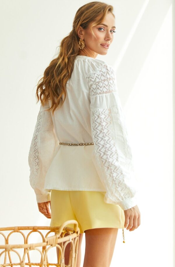 Блузка бавовняна біла вільного крою | 89276