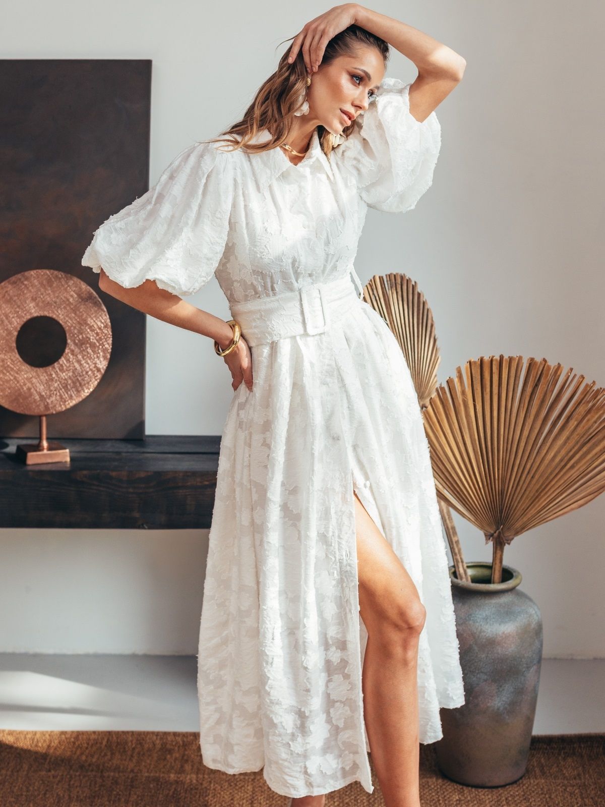 Святкова літня сукня біла з рукавами буф | 89272 Святкова літня сукня біла з рукавами буф | 89272