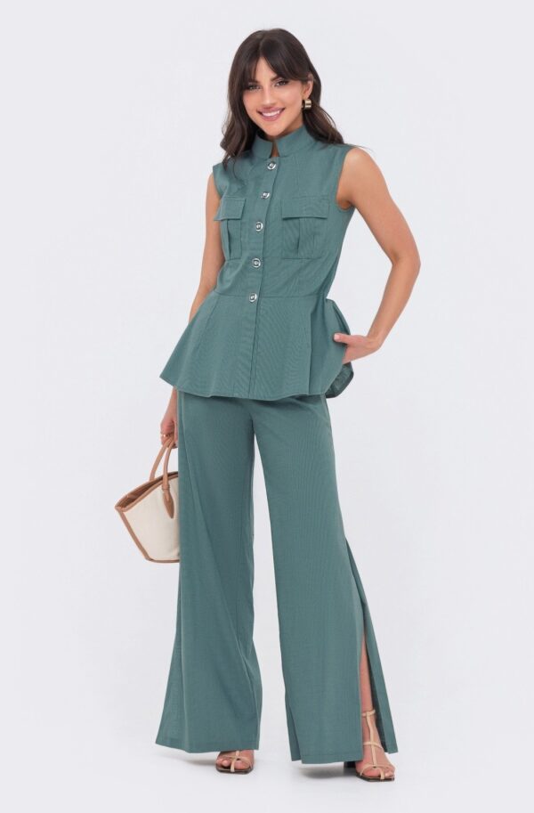 Літній лляний костюм-двійка бірюзовий | 89137