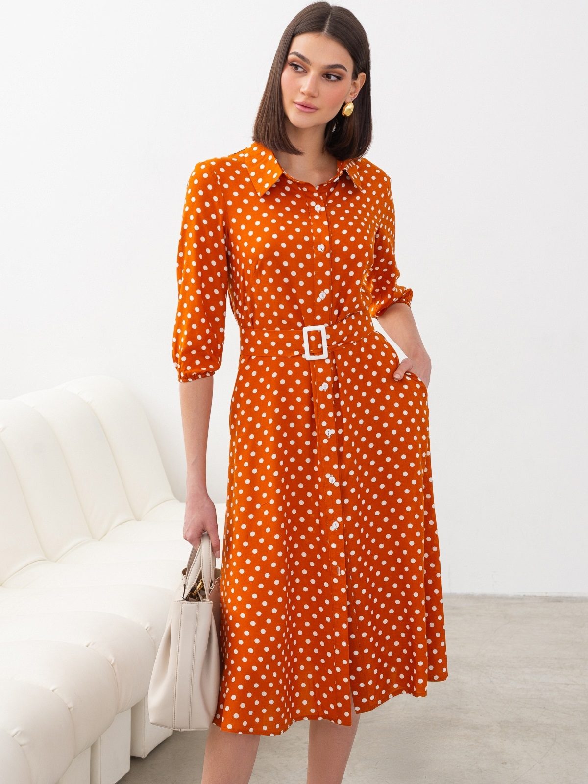 Сукня-сорочка у великий горох теракотова | 89301 Сукня-сорочка у великий горох теракотова | 89301