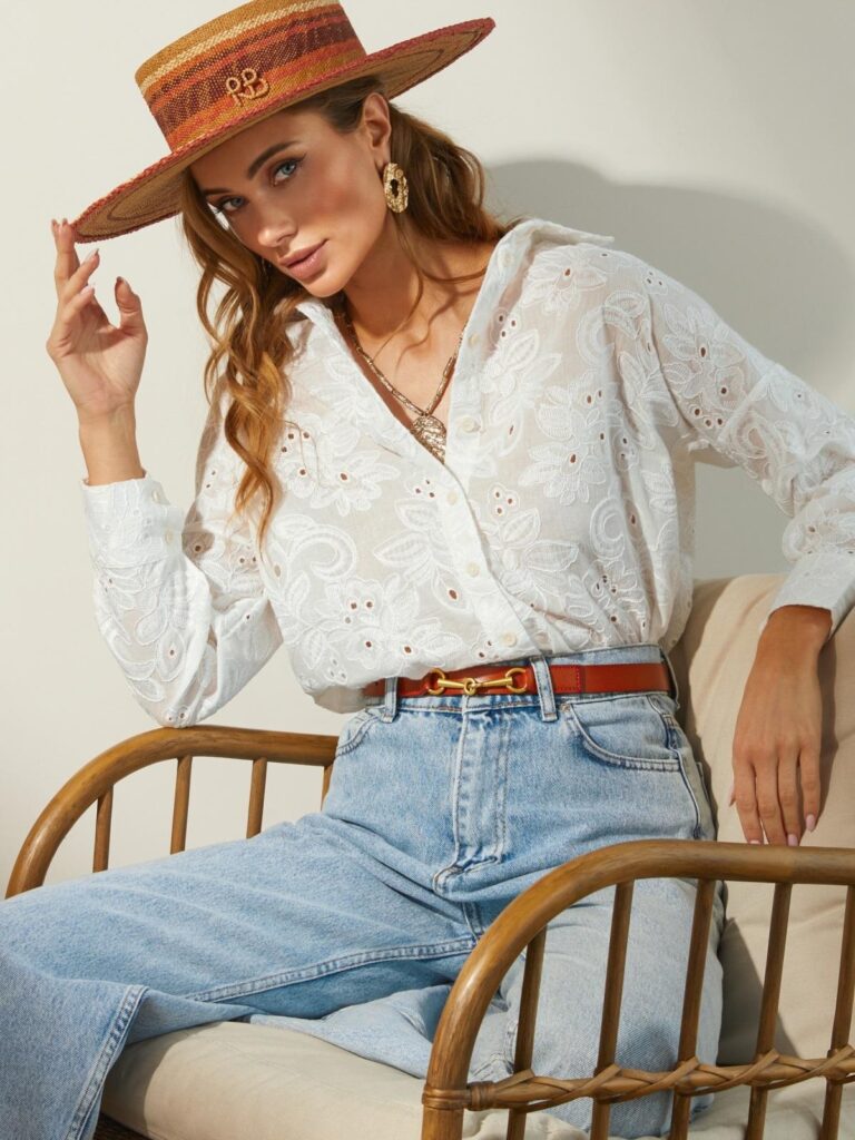 FashionSets - Головна 3 Літня класична сорочка з вишивкою біла | 89351