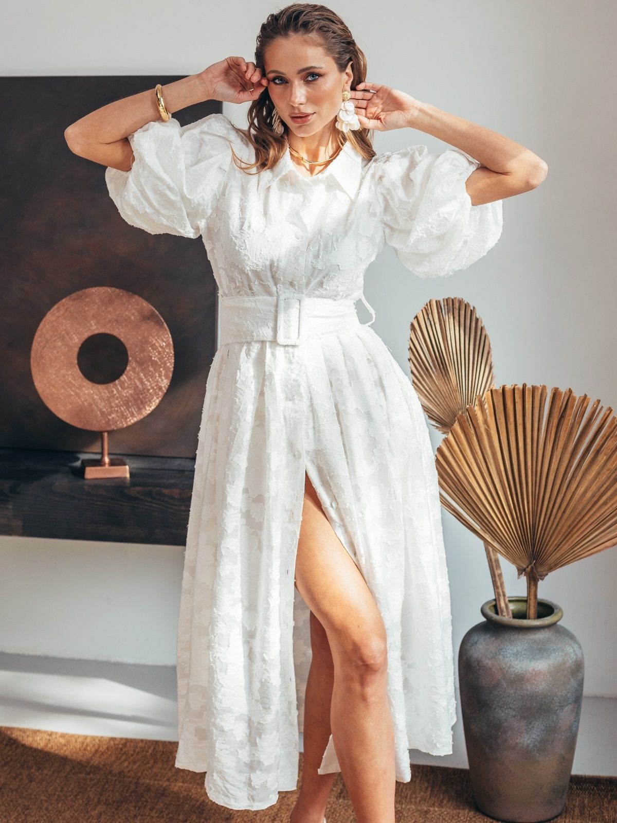 Святкова літня сукня біла з рукавами буф | 89272 Святкова літня сукня біла з рукавами буф | 89272