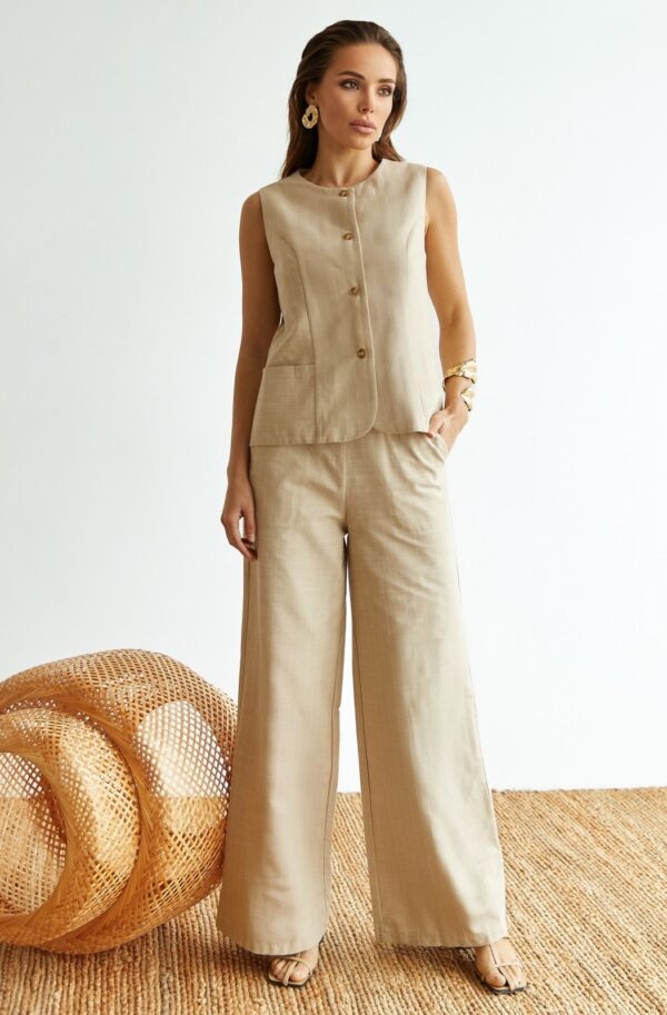 Літній бавовняний костюм-двійка бежевий | 89152