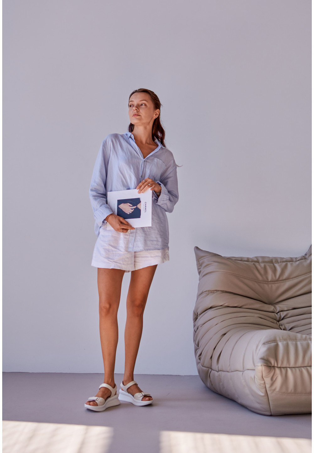 Шкіряні босоніжки бежеві на танкетці | 88956