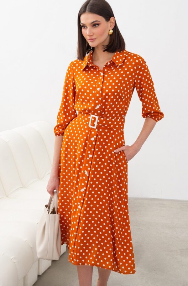 Сукня-сорочка у великий горох теракотова | 89301