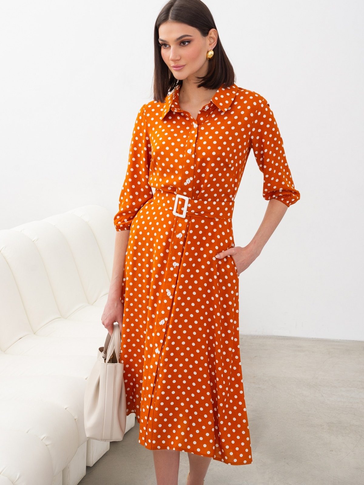 Сукня-сорочка у великий горох теракотова | 89301 Сукня-сорочка у великий горох теракотова | 89301