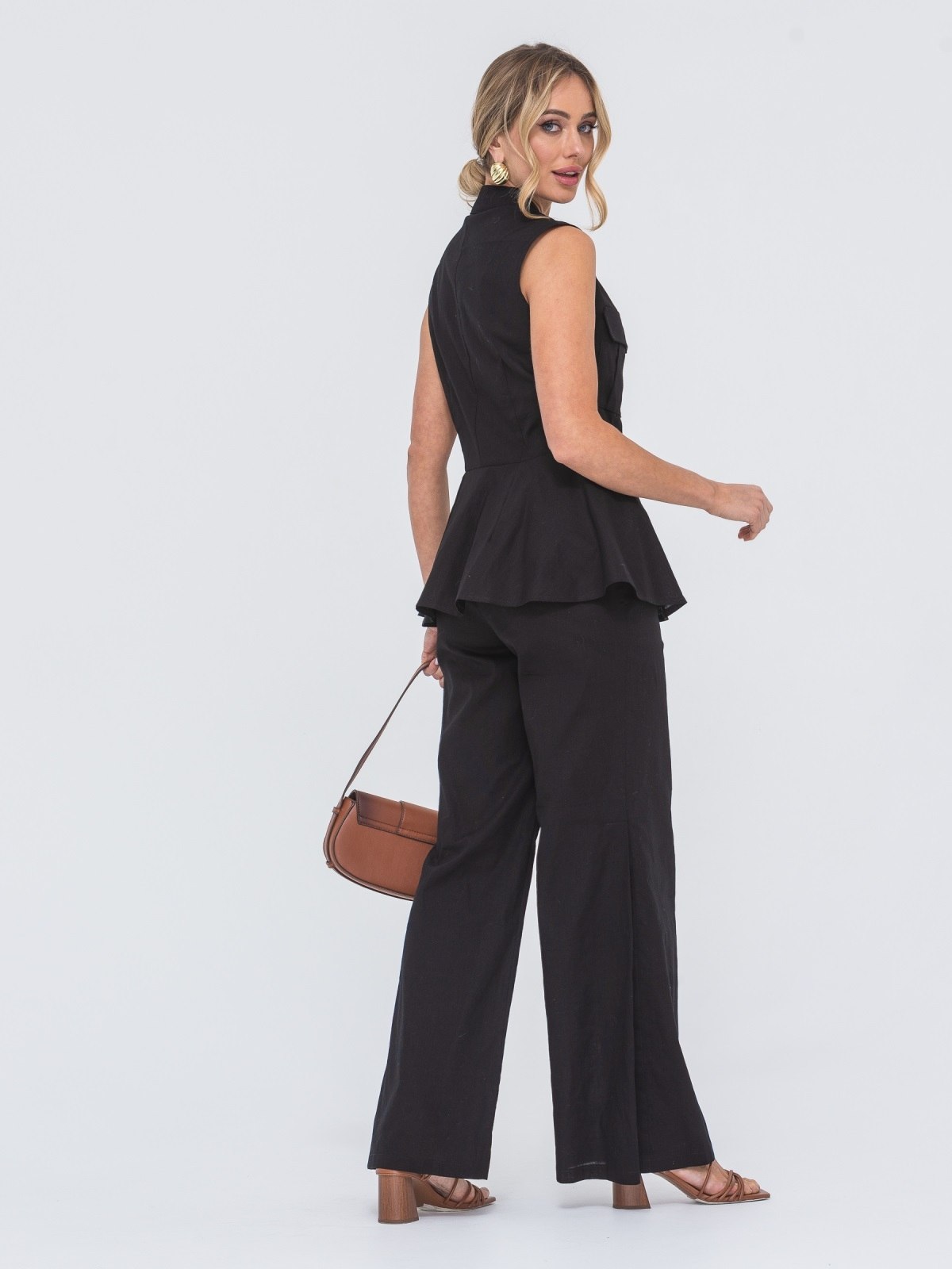 Літній лляний костюм-двійка чорний | 89127