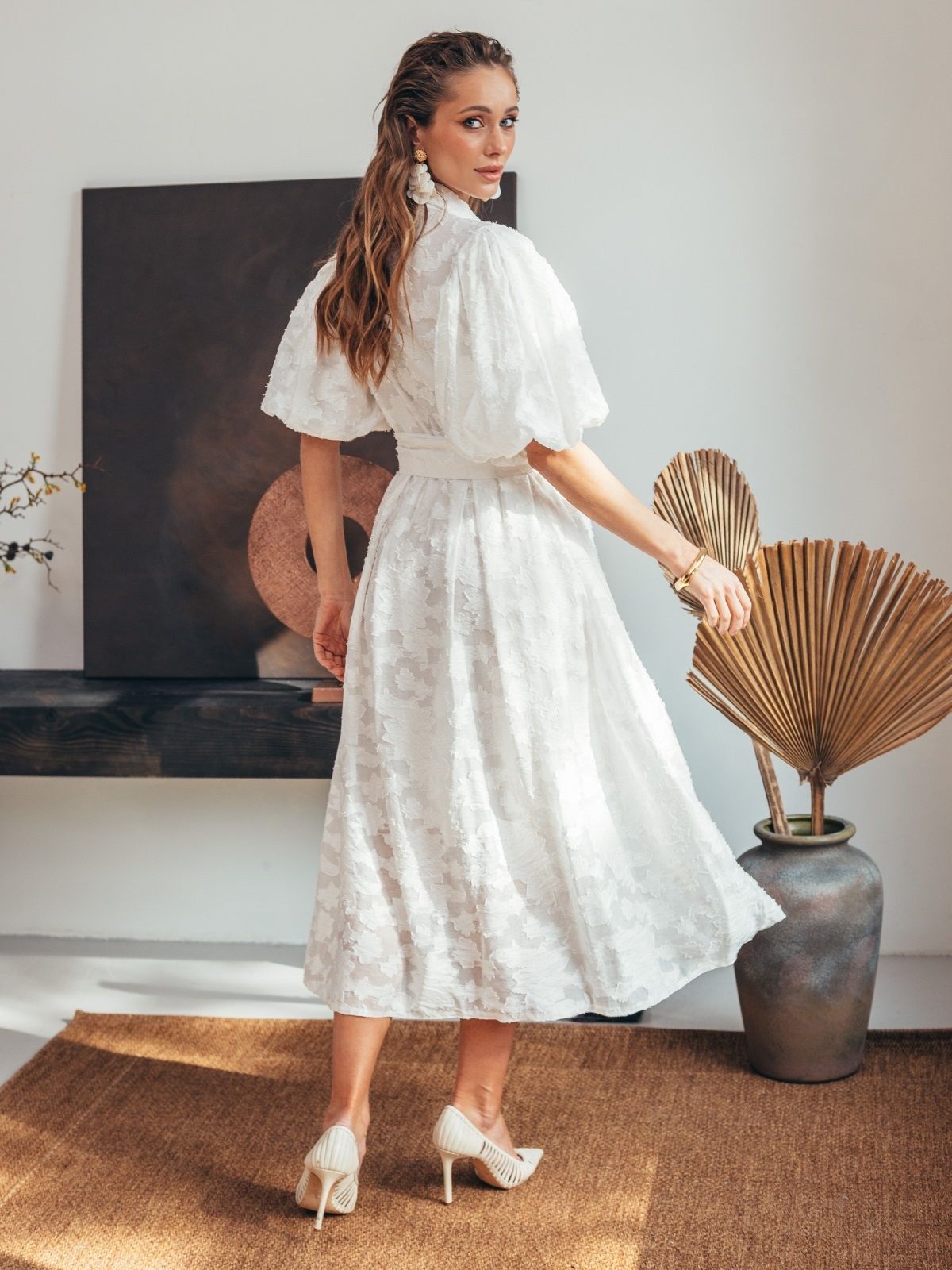 Святкова літня сукня біла з рукавами буф | 89272 Святкова літня сукня біла з рукавами буф | 89272