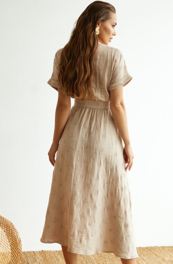 Літня сукня бежева з мусліну міді довжини | 89098