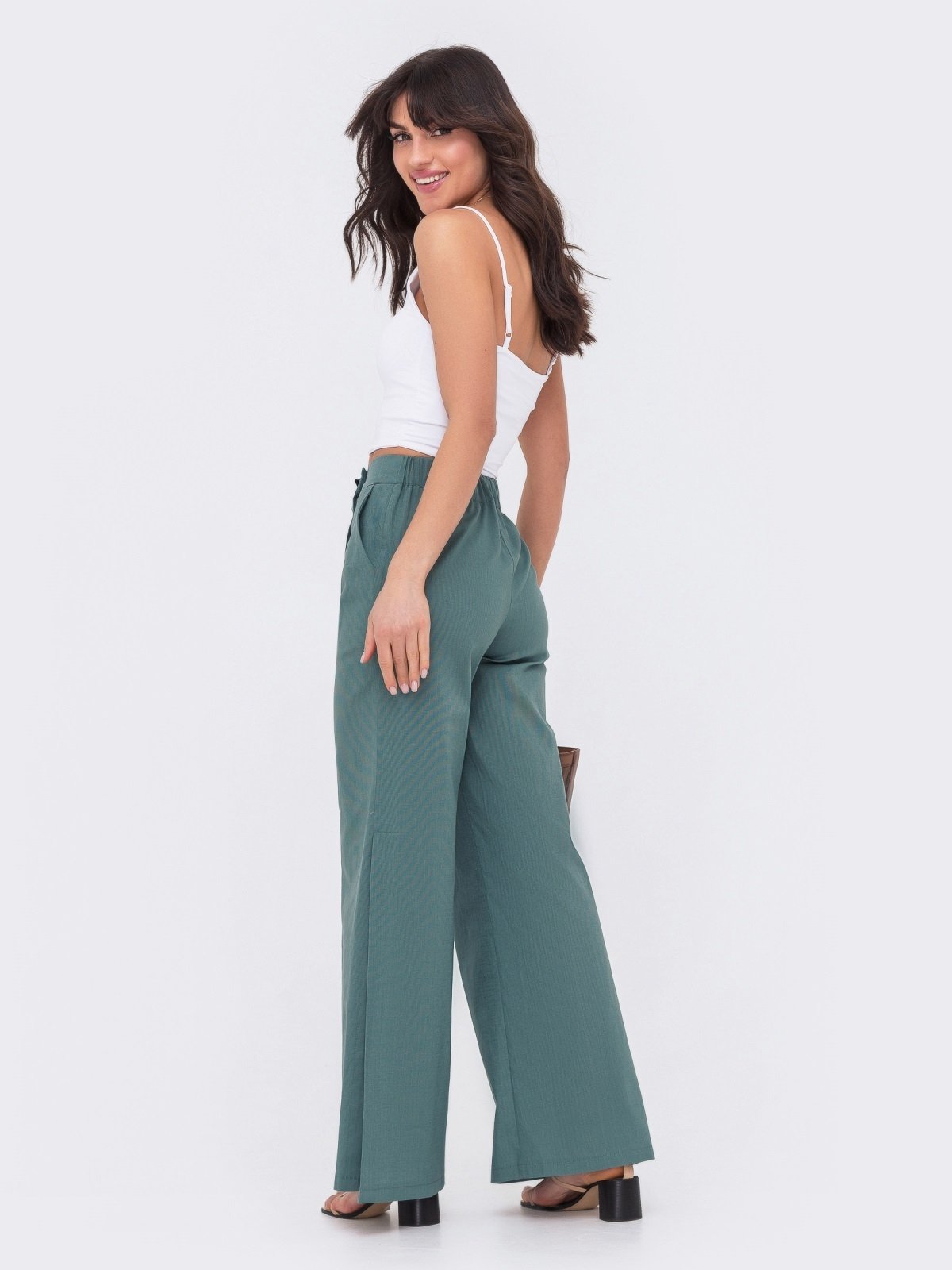 Літній лляний костюм-двійка бірюзовий | 89137