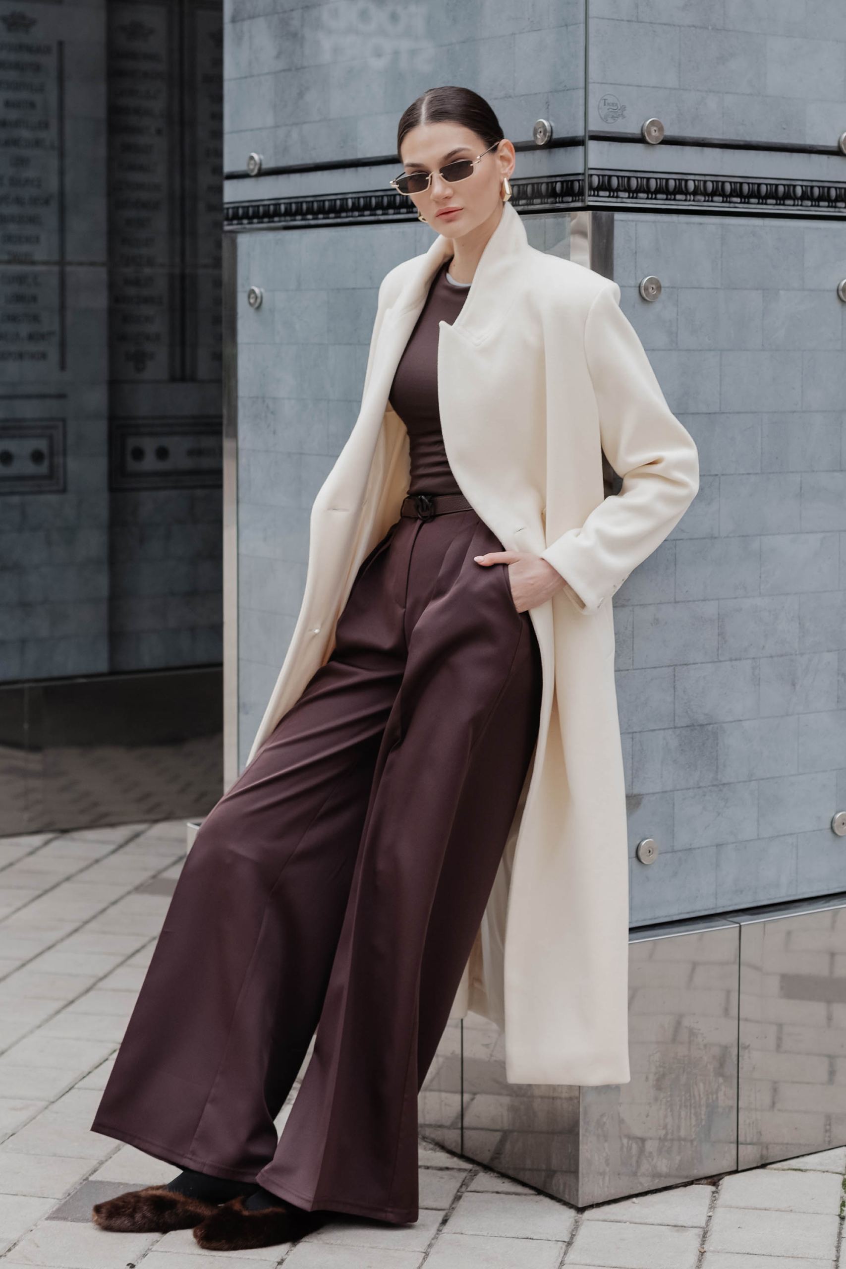 Стильні штани в стилі палаццо шоколадні | 89021