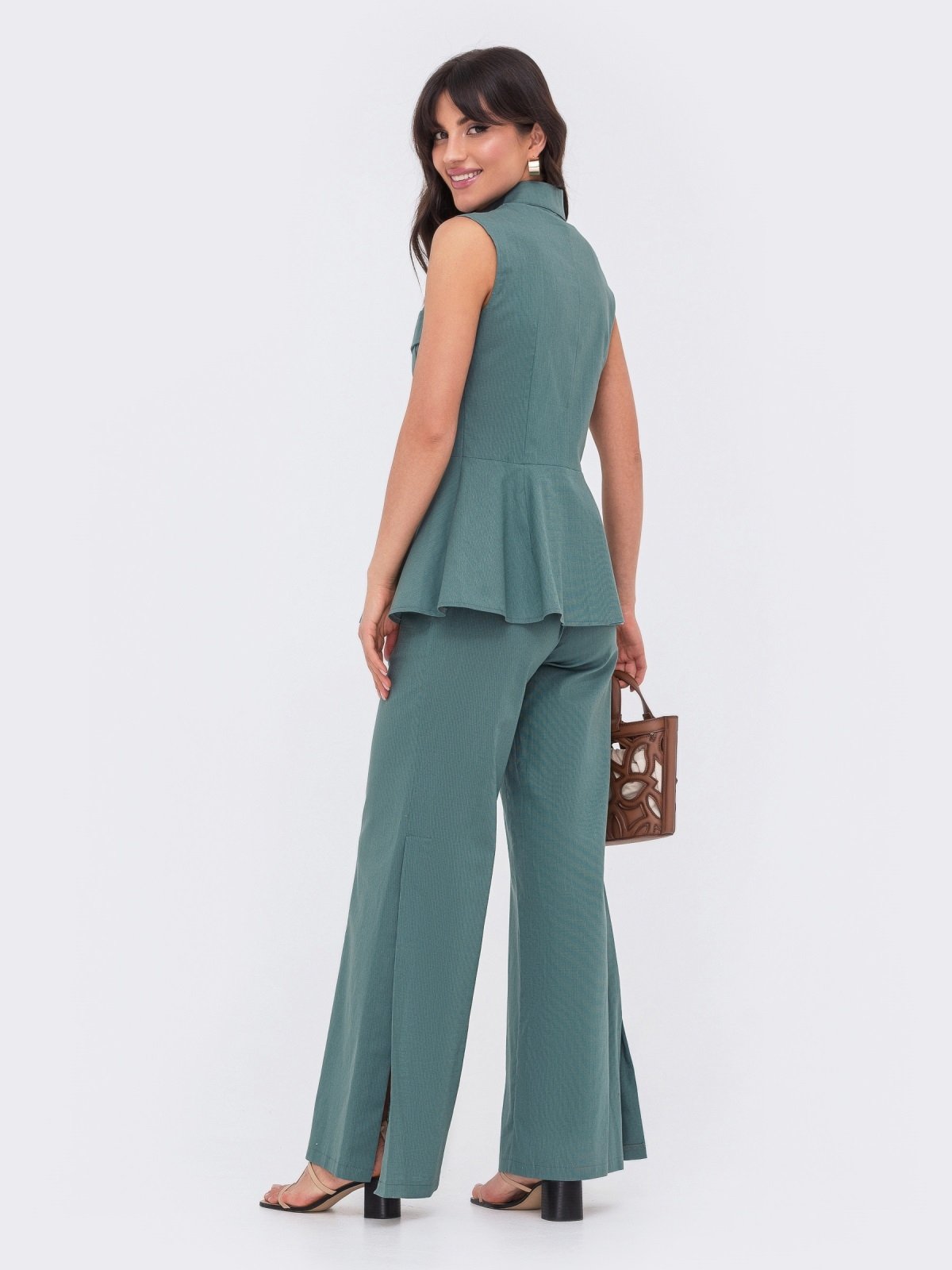 Літній лляний костюм-двійка бірюзовий | 89137