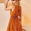 Розкльошена сукня міні помаранчева в горох | 89749