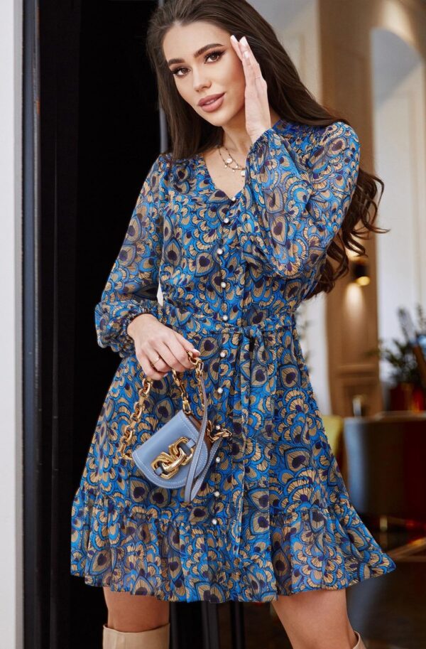 Шифонове плаття-трапеція в блакитний принт | 89597