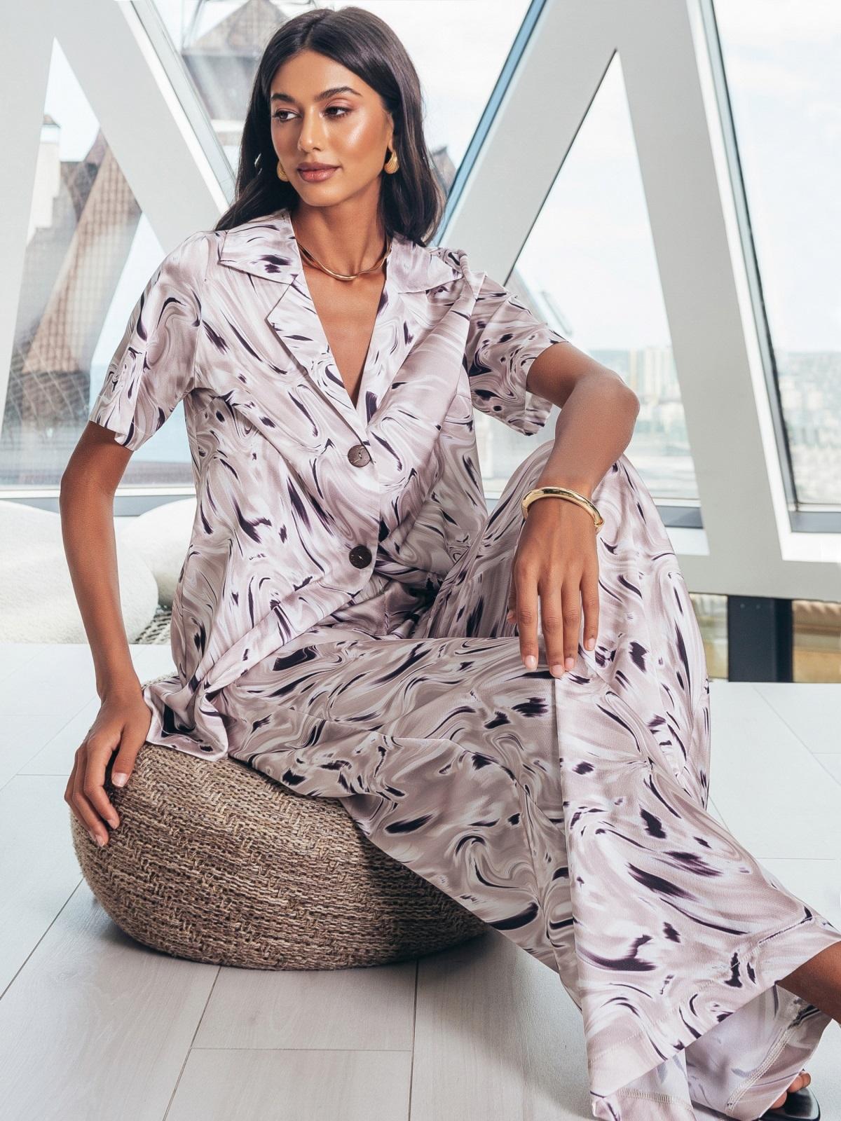 Атласний костюм-двійка пудровий | 89489 Атласний костюм-двійка пудровий | 89489