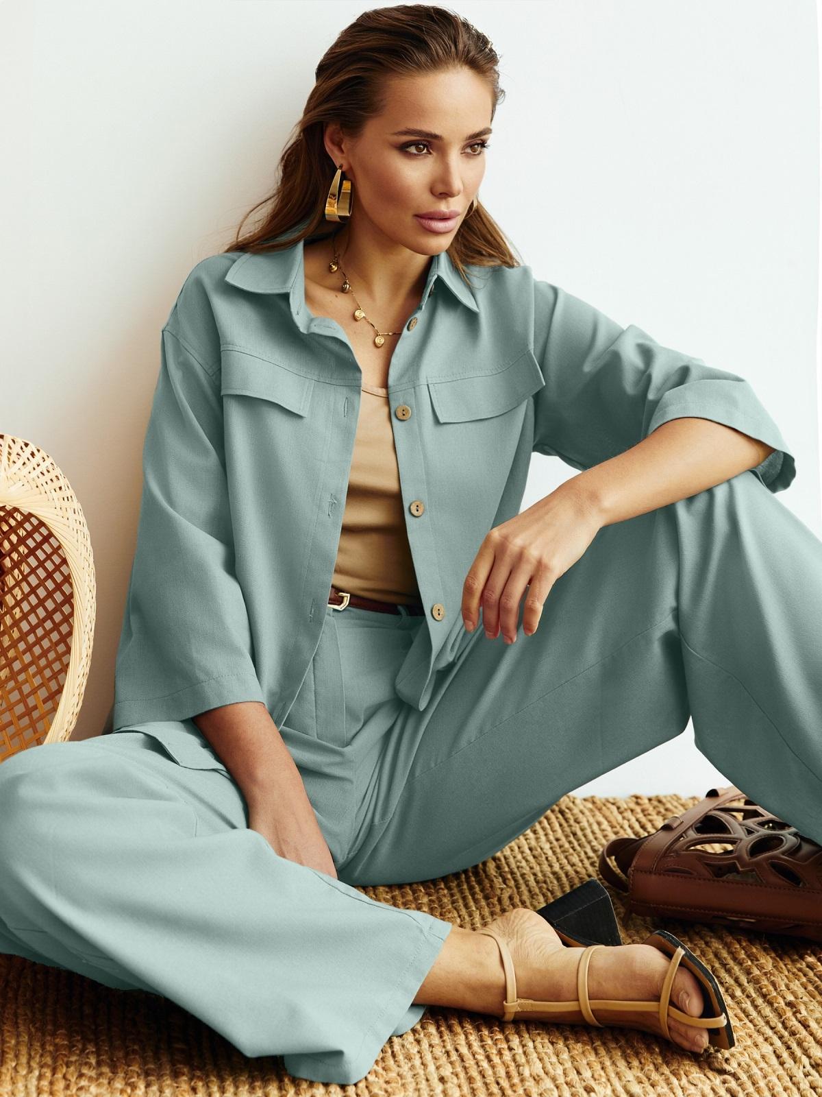 Літній лляний костюм-двійка м'ятний | 89530 Літній лляний костюм-двійка м'ятний | 89530