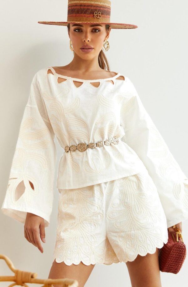 Бавовняний костюм з шортами молочний | 89809