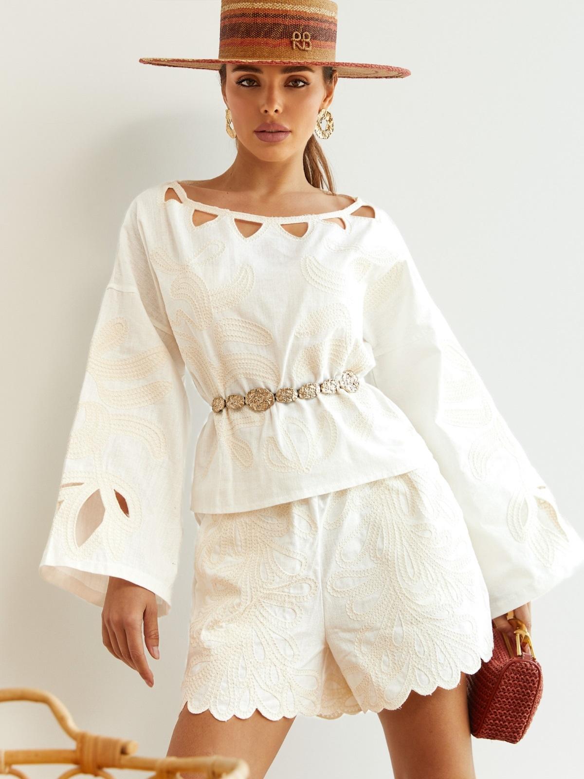 Бавовняний костюм з шортами молочний | 89809 Бавовняний костюм з шортами молочний | 89809