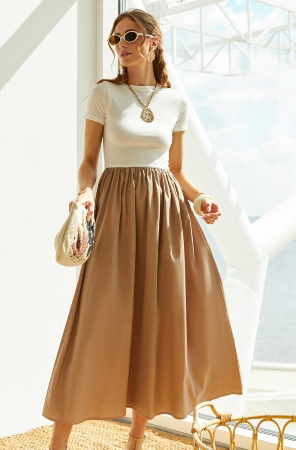 Літня сукня з трикотажним верхом бежева | 89684