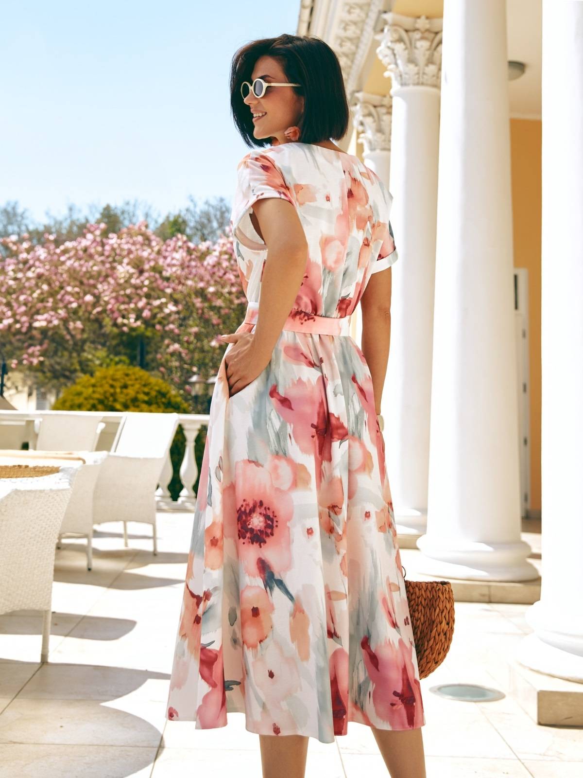 Літнє плаття кльош в рожеві квіти | 89639