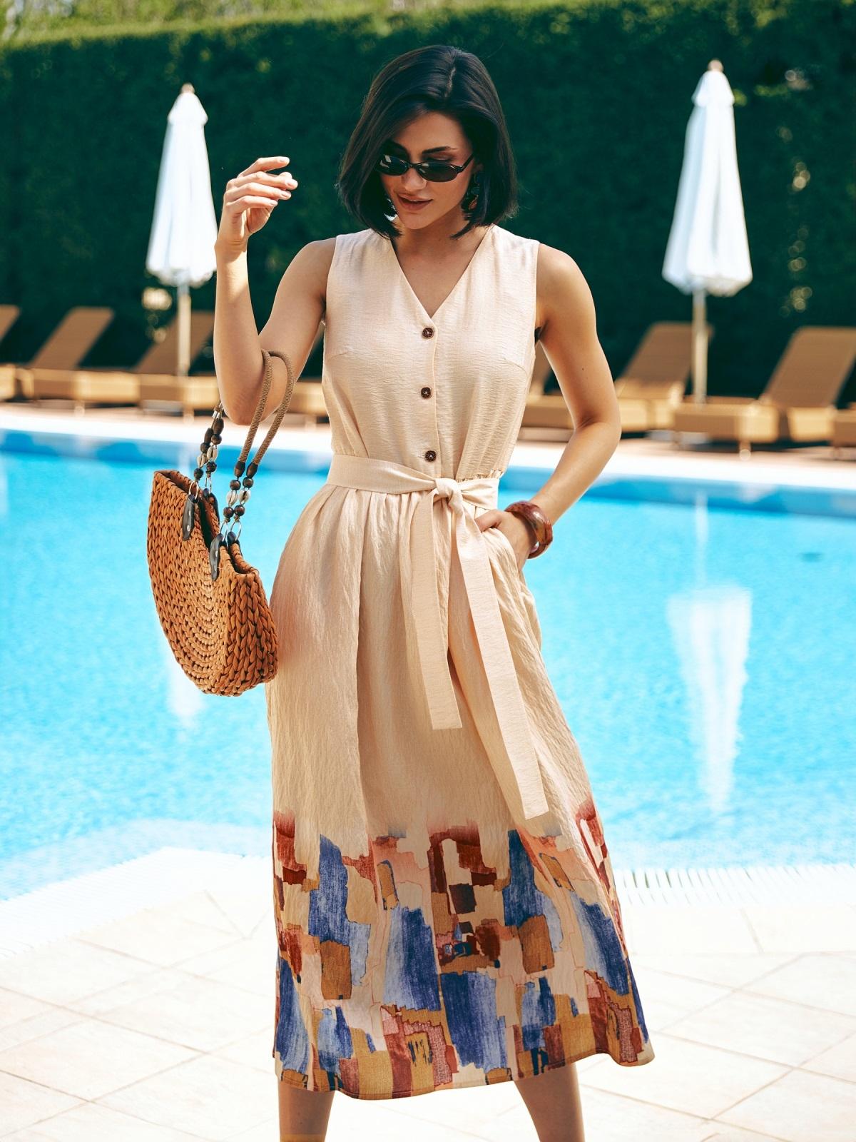 Літня сукня з віскози персикова з принтом | 89695