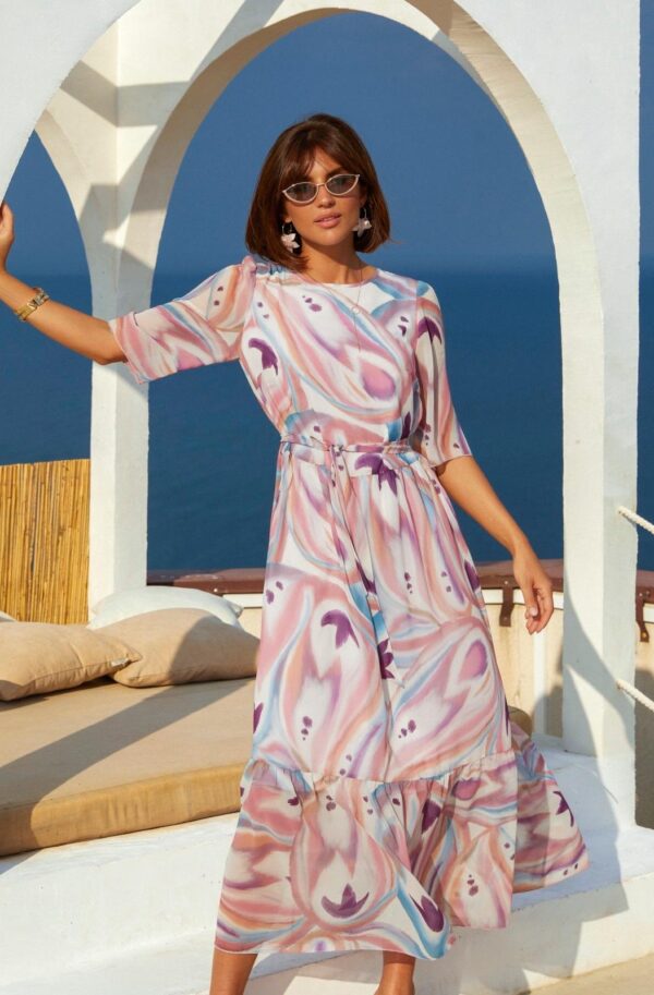 Шифонове плаття-максі рожеве в принт | 89674