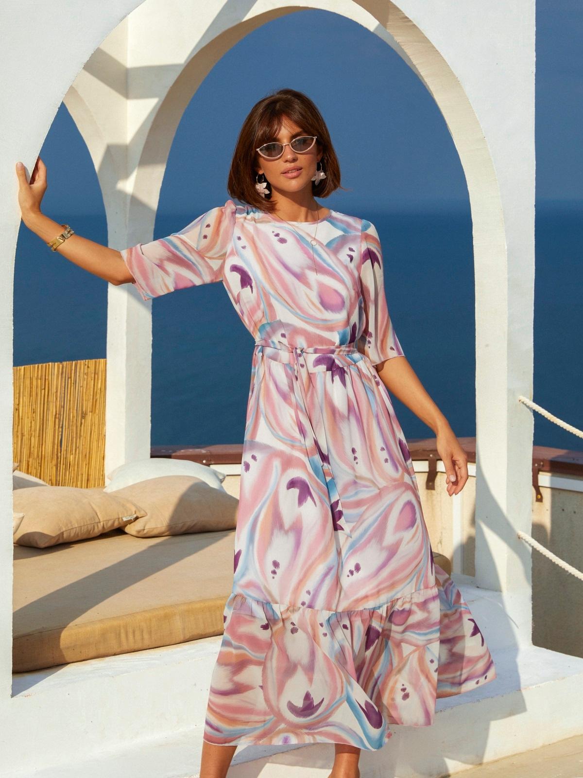 Шифонове плаття-максі рожеве в принт | 89674 Шифонове плаття-максі рожеве в принт | 89674