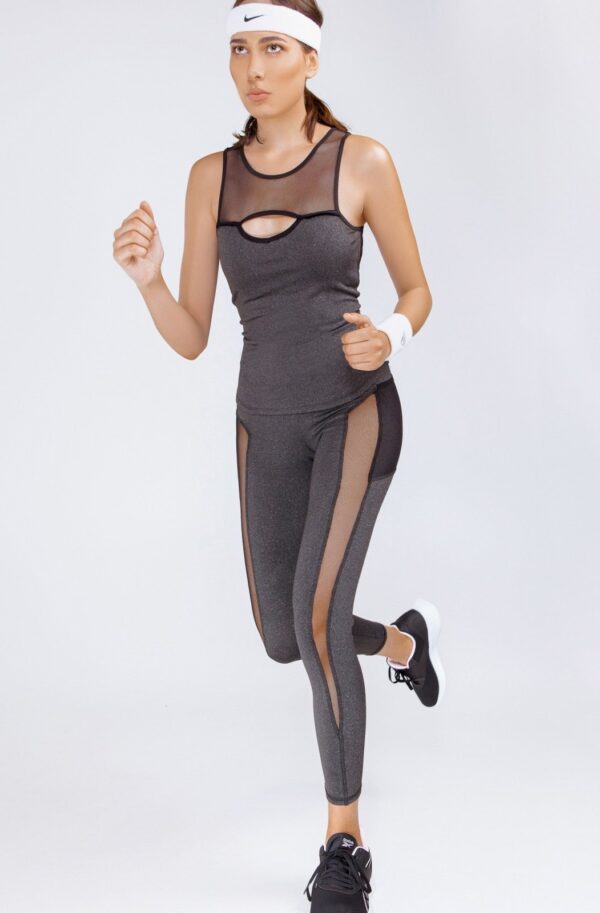 Комплект для фітнесу майка та лосини сірий | 89570