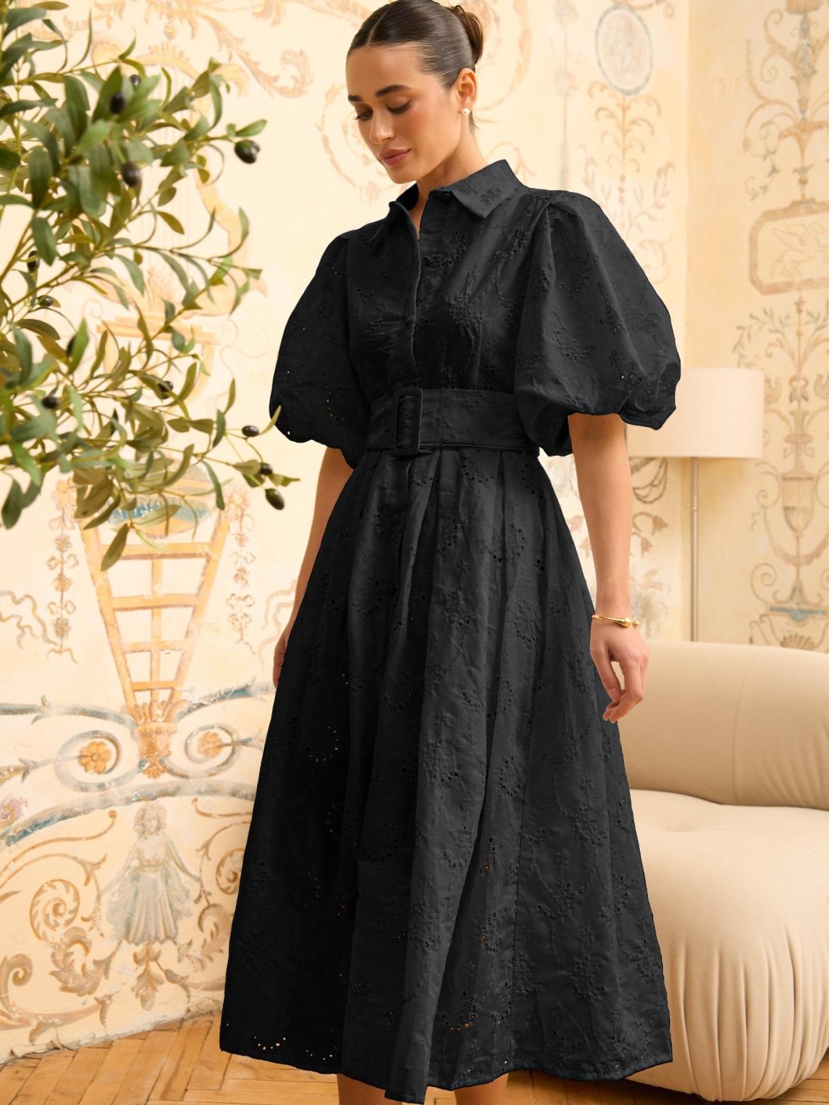 Святкова літня сукня чорна з рукавами буф | 89667