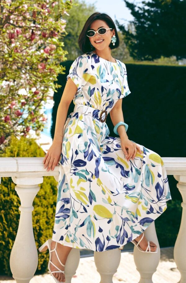 Літнє плаття кльош із сатину з принтом | 89615